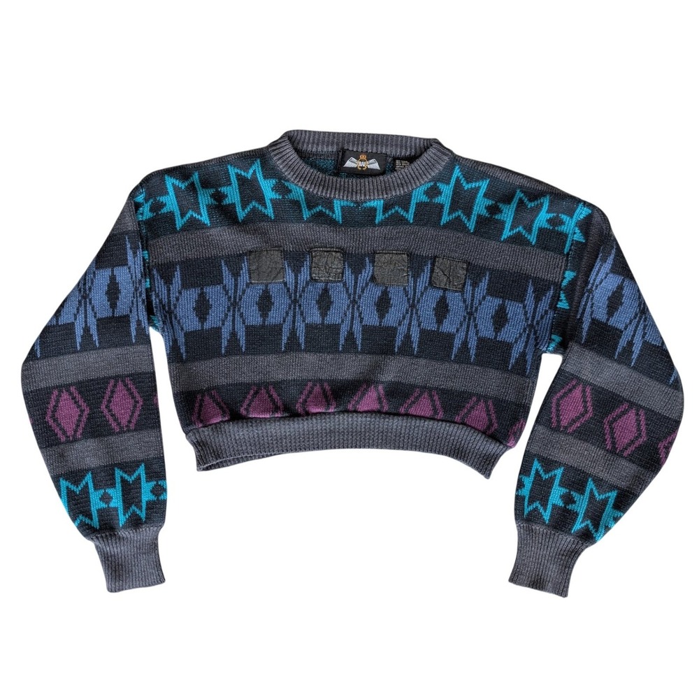 80s‎ Vintage RAF Royal Air Force Blue Grey Cropped Crew Knit Pullover Sweater